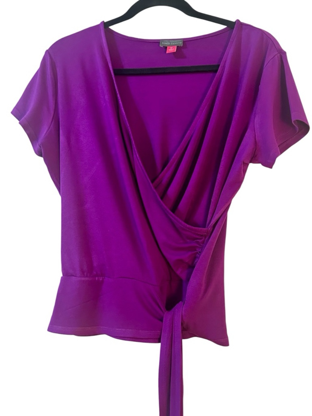 Vince Camuto Faux Wrap Top Tie Waist Cap Sleeve Blouse Purple Size M - Picture 2 of 7